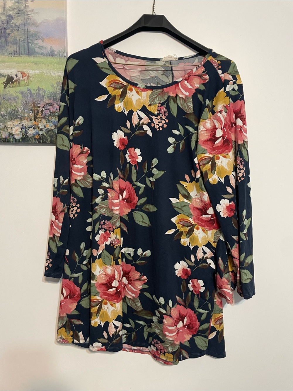Floral print long sleeve dress with mesh sleeves floral dress 2XL